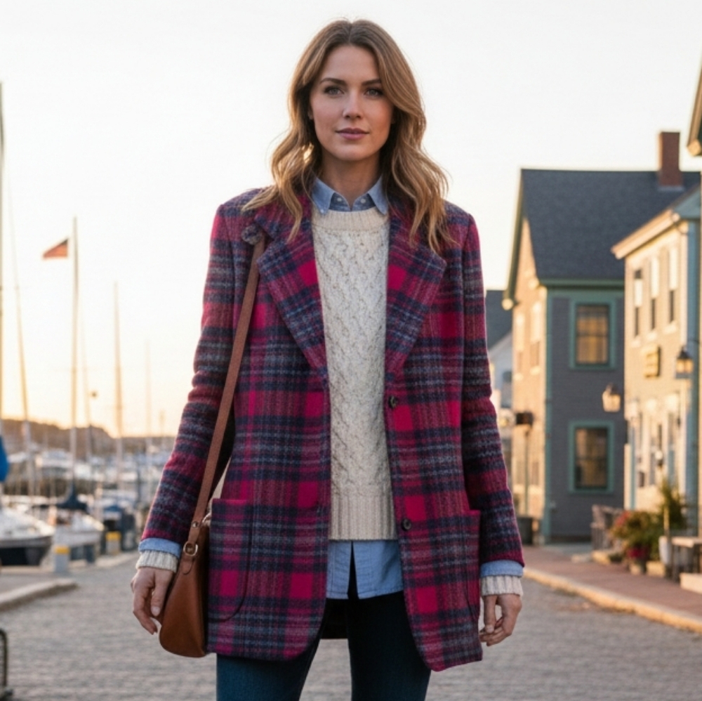 L.L. Bean Vintage Plaid Wool Lambswool Insulated Coat Size 12P Old Money Preppy